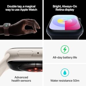 Apple Watch Series 9 [GPS 45mm] Smartwatch with Starlight Aluminum Case with Starlight Sport Band M/L. Fitness Tracker, Blood Oxygen & ECG Apps, Always-On Retina Display