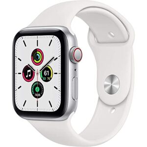 Apple Watch SE (GPS + Cellular, 44mm) - Silver Aluminum Case with White Sport Band (Renewed)