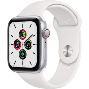 apple watch se (gps + cellular, 44mm) - silver aluminum case with white sport band (renewed)