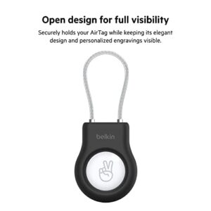 Belkin Apple AirTag Secure Holder with Wire Cable - Durable, Scratch-Resistant AirTag Case w/ Allen Key Locking System, Protective AirTag Keychain Accessory for Keys, Luggage, Pets, & More – Black