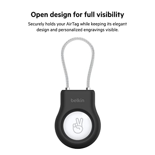 Belkin Apple AirTag Secure Holder with Wire Cable - Durable, Scratch-Resistant AirTag Case w/ Allen Key Locking System, Protective AirTag Keychain Accessory for Keys, Luggage, Pets, & More – Black