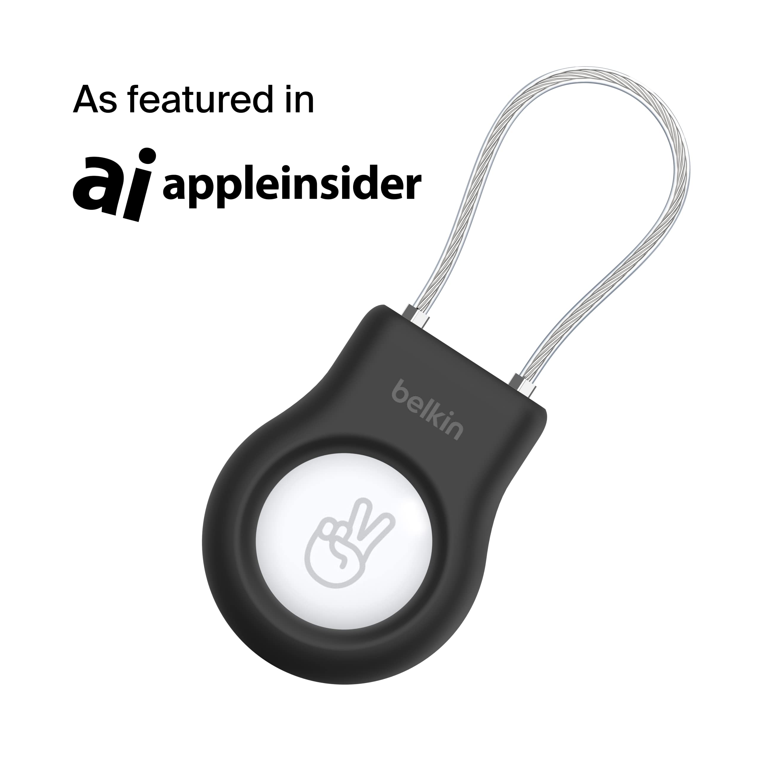 Belkin Apple AirTag Secure Holder with Wire Cable - Durable, Scratch-Resistant AirTag Case w/ Allen Key Locking System, Protective AirTag Keychain Accessory for Keys, Luggage, Pets, & More – Black