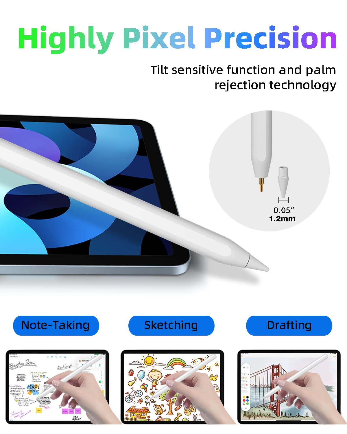 iPad Pencil 2nd Generation with Magnetic Wireless Fast Charging, Same as Apple Pencil 2nd Generation, Stylus Pen Work for iPad Pro 11 in 1/2/3/4, iPad Pro 12.9in 3/4/5/6, iPad Air 4/5, iPad Mini 6