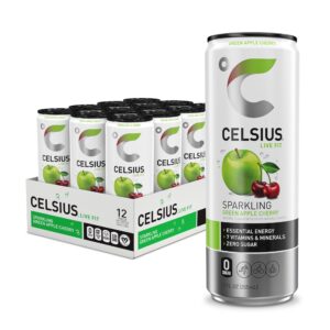 celsius sparkling green apple cherry, functional essential energy drink, 12 fl oz (pack of 12)