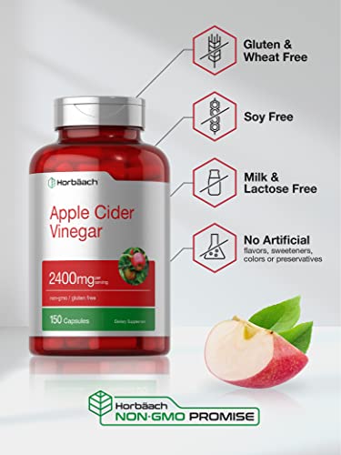 Horbäach Apple Cider Vinegar Capsules | 2400mg | 150 Count | Non-GMO, Gluten Free Supplement