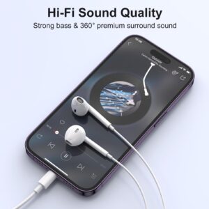 2 Pack-iPhone Earbuds/iPhone Headphones/Wired Earphones/Lightning Headsets【MFi Certified】(Built-in Microphone & Volume Control) Compatible with iPhone 14/13/12/11/XS/X/8/7 Support All iOS System