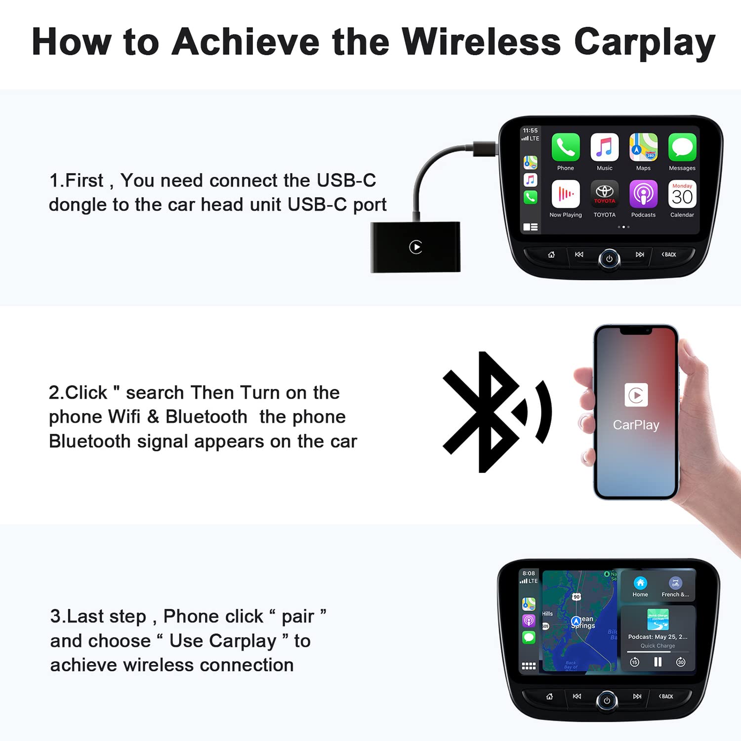 Wireless CarPlay - Wired CarPlay Convert Cars Wireless CarPlay，Wireless CarPlay Adapter，Apple CarPlay Wireless Adapter，Plug & Play Fast and Easy Use Fit for Cars from 2016 & iPhone iOS 10+