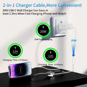 [Apple MFi/MFM Certified] Apple Watch Charger, Upgraded 2 in 1 USB C iPhone Watch Charger Fast Charging Cable 3.3FT with 20W USB C Wall Charger Block for Apple Watch Series 8/7/6/5/4 & iPhone 14 13 12
