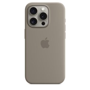 apple iphone 15 pro silicone case with magsafe - clay