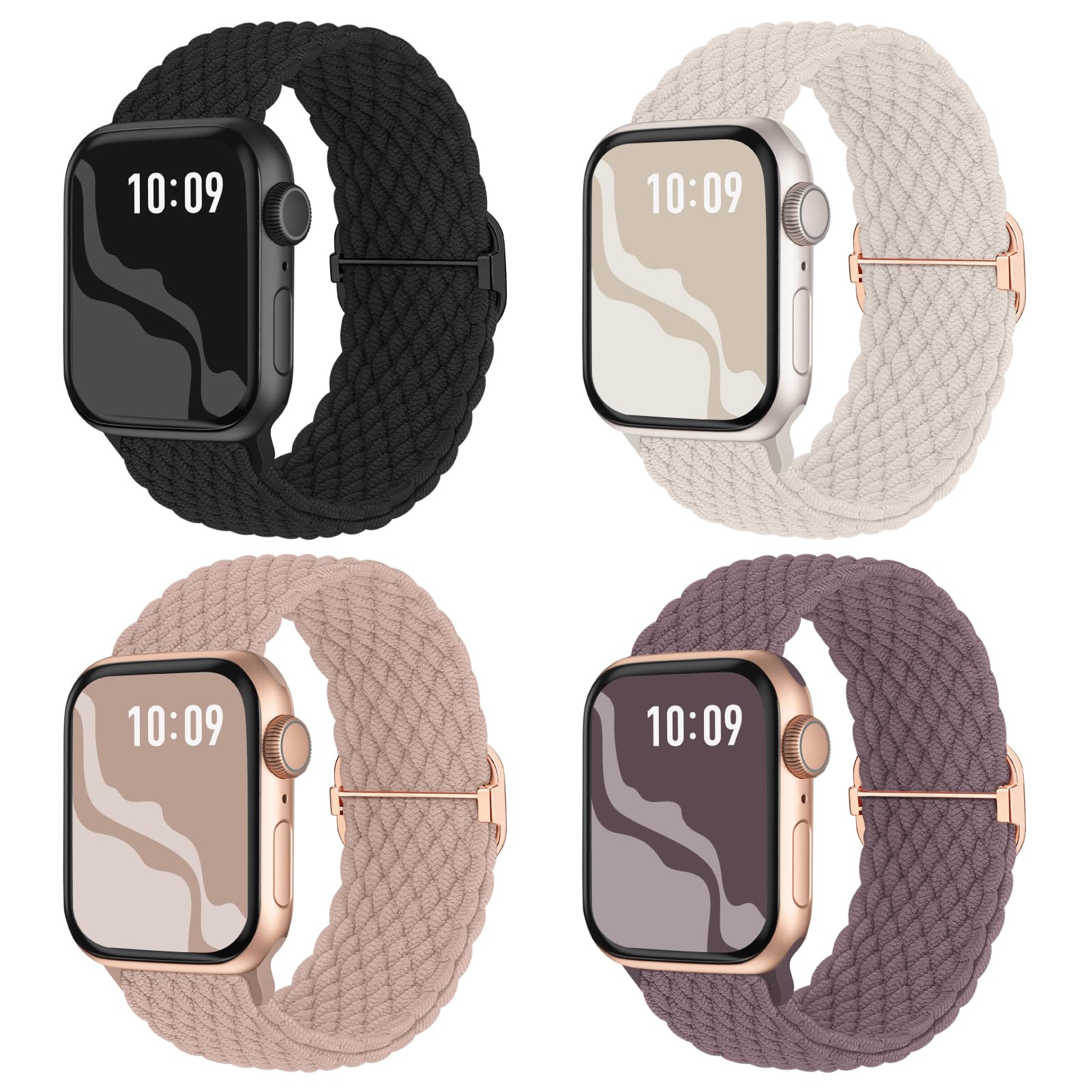 Braided Stretchy Solo Loop Compatible for Apple Watch Band 38mm 40mm 41mm 42mm 44mm 45mm 49mm for Women Men, Nylon Elastic Straps Wristbands for iWatch Series 9 8 7 6 SE 5 4 3 2 1 Ultra Ultra 2