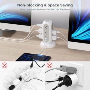 Flat Plug Power Strip Tower, TESSAN Ultra Thin Retractable Extension Cord 5 FT, Surge Protector 11 Outlets with 3 USB Charging Station, 1050J, Office Supplies, Desk Accessories, Dorm Essentials