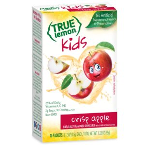 TRUE LEMON KIDS Crisp Apple (10 Packets) - Hydration, No Preservatives, No Artificial Flavors, No Sweeteners - Low Sugar Water Flavoring - Juice Powdered Drink Mix for Kids