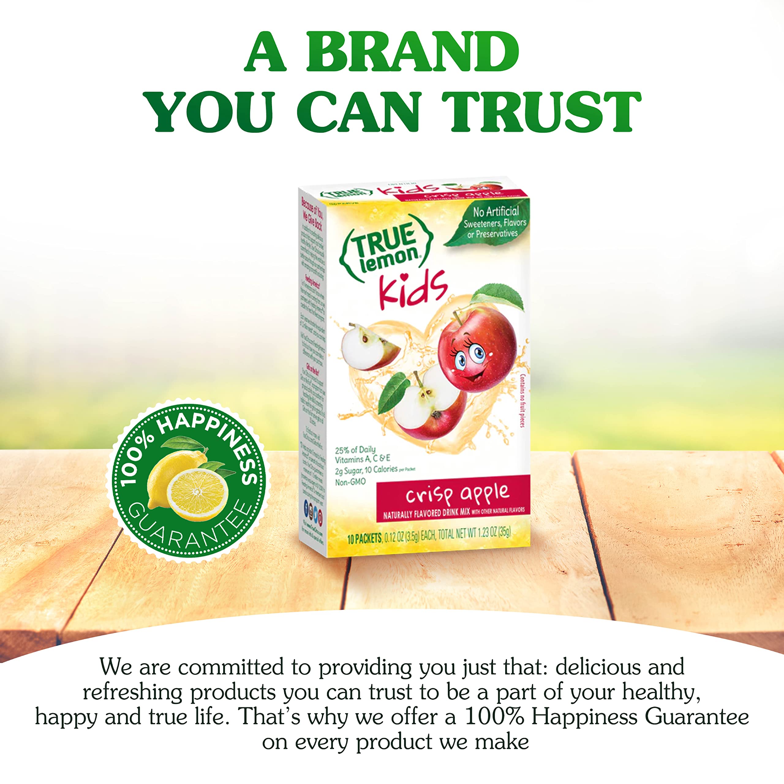 TRUE LEMON KIDS Crisp Apple (10 Packets) - Hydration, No Preservatives, No Artificial Flavors, No Sweeteners - Low Sugar Water Flavoring - Juice Powdered Drink Mix for Kids