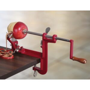 Johnny Apple Peeler, Heavy Duty Cast Iron Peeler with Stainless Steel Corer Slicer and Peeler Blades and a Strong Clamp Base, Apple Pie or Apple Crisp Maker