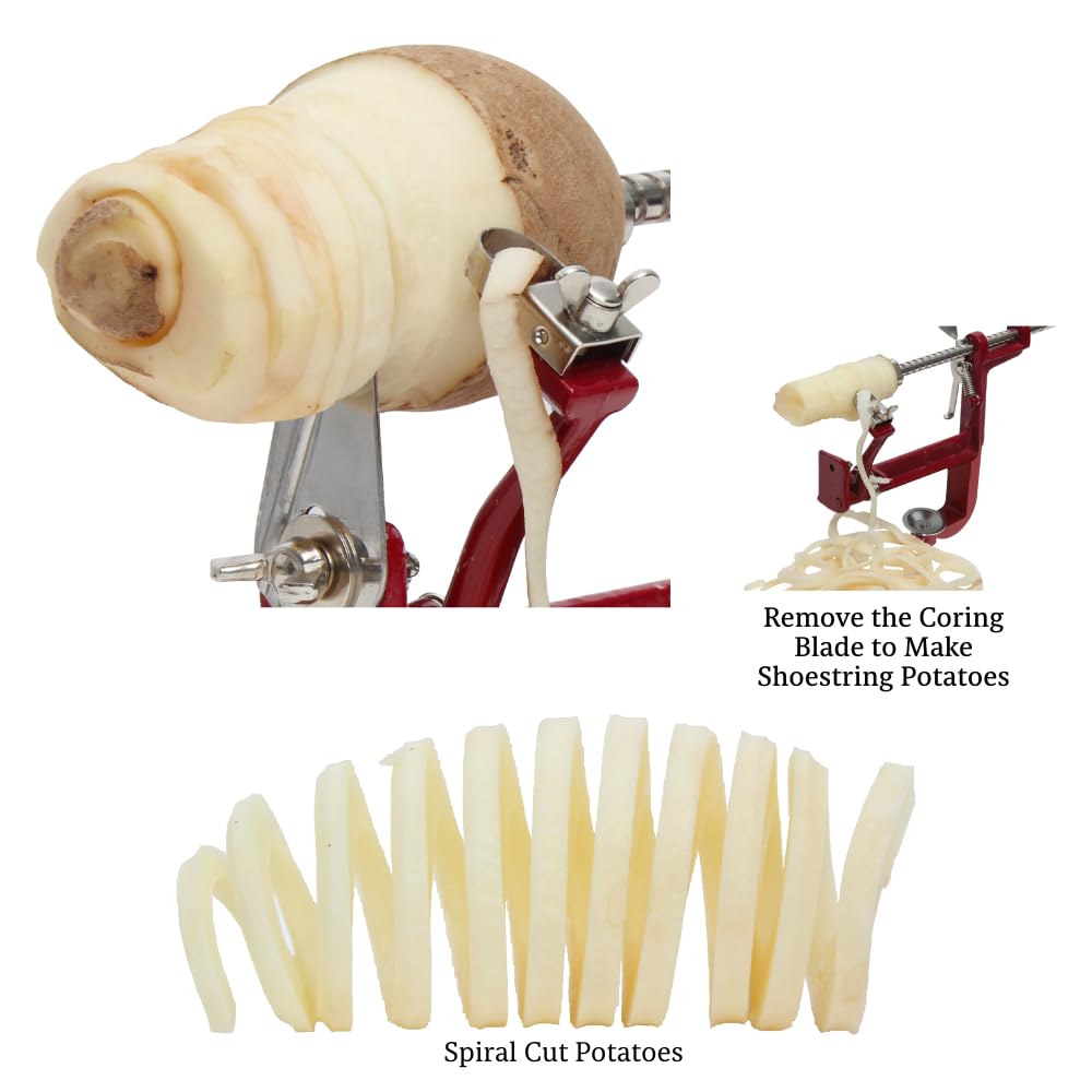 Johnny Apple Peeler, Heavy Duty Cast Iron Peeler with Stainless Steel Corer Slicer and Peeler Blades and a Strong Clamp Base, Apple Pie or Apple Crisp Maker