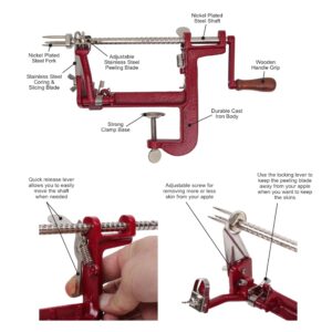 Johnny Apple Peeler, Heavy Duty Cast Iron Peeler with Stainless Steel Corer Slicer and Peeler Blades and a Strong Clamp Base, Apple Pie or Apple Crisp Maker