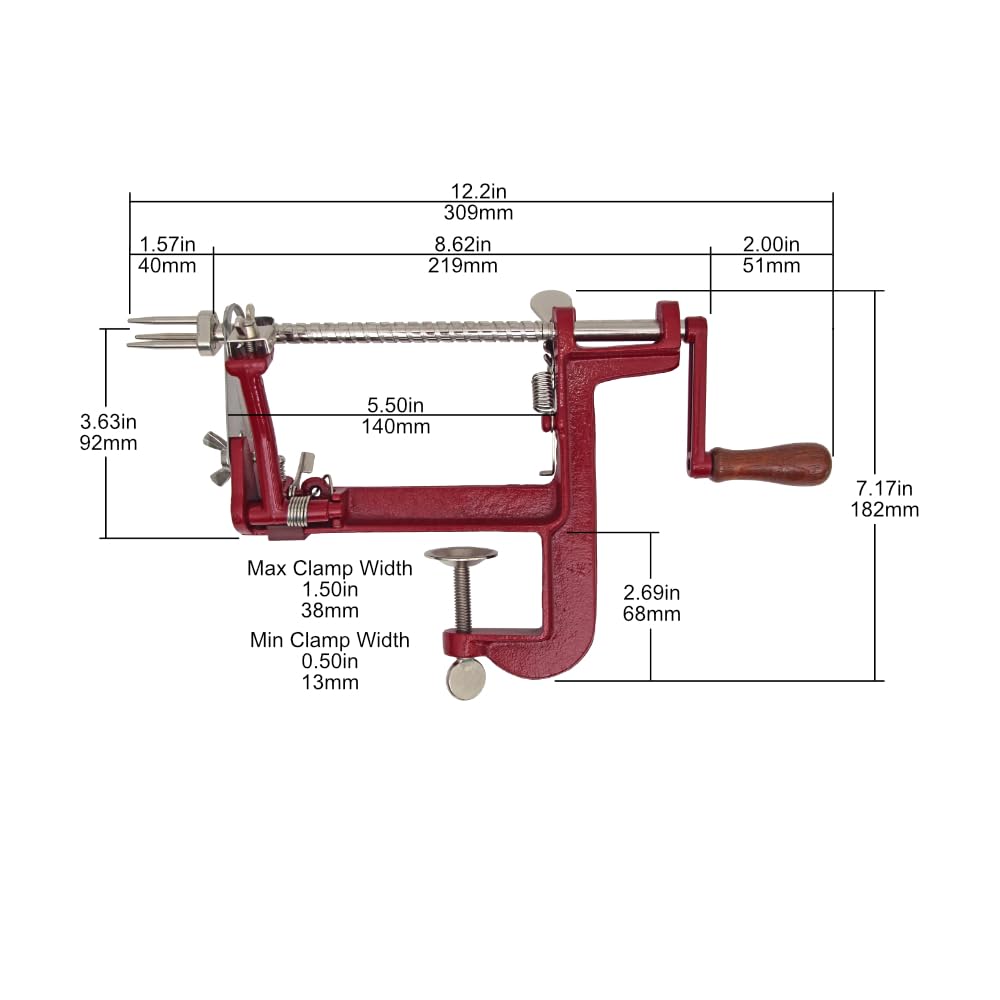 Johnny Apple Peeler, Heavy Duty Cast Iron Peeler with Stainless Steel Corer Slicer and Peeler Blades and a Strong Clamp Base, Apple Pie or Apple Crisp Maker