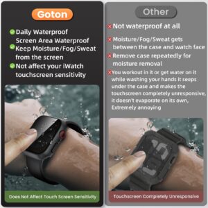 Goton Waterproof Privacy Case for Apple Watch Series 9 8 7 6 5 4 SE Ultra 40mm 44mm 41mm 45mm 49mm, Hard PC Bumper Tempered Glass Screen Protector for iWatch Cover Accessories, 45mm BlackBlack