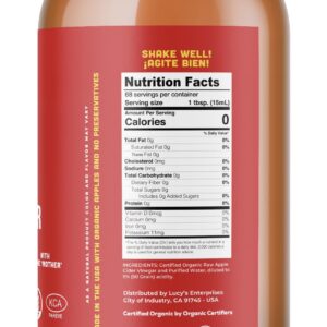 Lucy's Family Owned - USDA Organic NonGMO Raw Apple Cider Vinegar, Unfiltered, Unpasteurized, With the Mother, 34oz Glass Bottle (2 Pack)