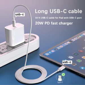 GKW Fast Charger for iPad with USB-C Port, iPad Pro Chargers, 20W USBC Fast Charging 10 ft for iPad 12.9/11/10.9 inch, Air 5th/4th, Mini 6th, 10th Generation, 10ft C to C Cable, 2Pack, White