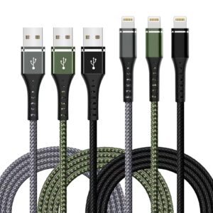 iphone charger [apple mfi certified] 3-pack 6ft lightning cable nylon braided fast charging iphone charger long cord compatible with iphone 14 13 12 11 pro max xr xs x 8 7 6 plus se and more 6ft