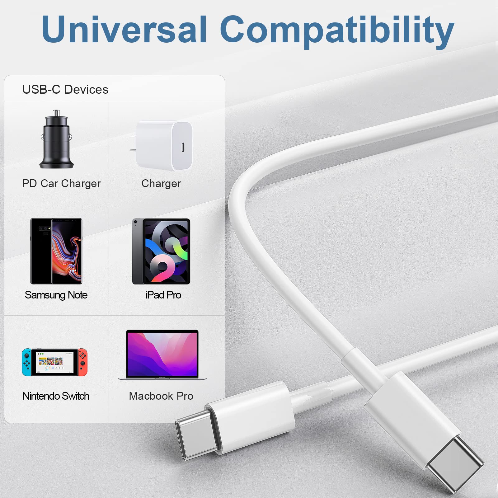 USB C to USB C Charging Cable 3ft 60W 3Pack, USB C Cable for Charging Apple, Type C to Type C Fast Charger Cord Compatible for iPhone 15/15 Pro/15 Pro Max/15 Plus,iPad Pro, Air5, MacBook Air (White)