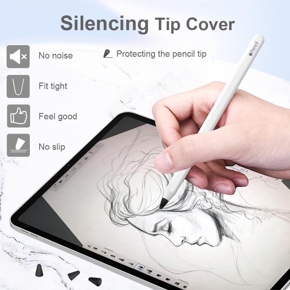 SIXFU Tips for Apple Pencil Tips, Pen Like Slender Metal Precise Control Fine Point Tips for Apple Pencil 2nd Generation, 1st Gen iPencil Replacement Paper Like Tip Cover for iPad Pencil 2 Nib(6 Pack)