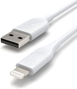 amazon basics usb-a to lightning abs charger cable, mfi certified charger for apple iphone 14 13 12 11 x xs pro, pro max, plus, ipad, 3 foot, white, (pack of 2)