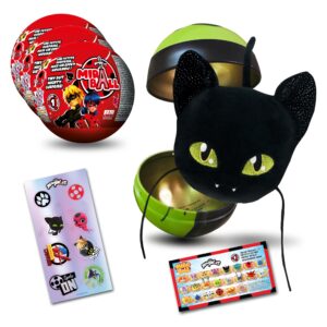 Miraculous Ladybug, 4-1 Surprise Miraball, 3 Pack, Toys for Kids with Collectible Character Metal Ball, Kwami Plush, Glittery Stickers and White Ribbon (Wyncor)