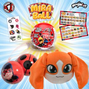 Miraculous Ladybug, 4-1 Surprise Miraball, 3 Pack, Toys for Kids with Collectible Character Metal Ball, Kwami Plush, Glittery Stickers and White Ribbon (Wyncor)