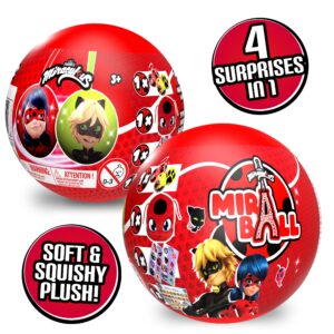 Miraculous Ladybug, 4-1 Surprise Miraball, 3 Pack, Toys for Kids with Collectible Character Metal Ball, Kwami Plush, Glittery Stickers and White Ribbon (Wyncor)