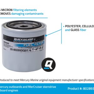 Quicksilver 802893Q01 Water Separating Fuel Filter for Mercury and Mariner Outboards and MerCruiser Stern Drive and Inboard Engines