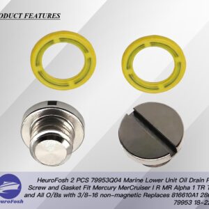 HeuroFosh 2 PCS 79953Q04 Marine Lower Unit Oil Drain Plug Screw and Gasket Fit Mercury MerCruiser I R MR Alpha 1 TR TRS and All O/Bs with 3/8-16 non-magnetic Replaces 816610A1 28634 79953 18-2244