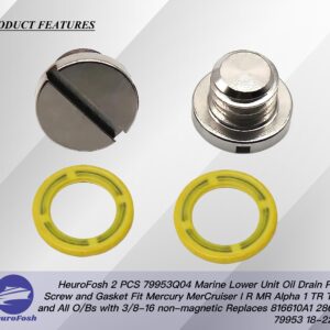 HeuroFosh 2 PCS 79953Q04 Marine Lower Unit Oil Drain Plug Screw and Gasket Fit Mercury MerCruiser I R MR Alpha 1 TR TRS and All O/Bs with 3/8-16 non-magnetic Replaces 816610A1 28634 79953 18-2244