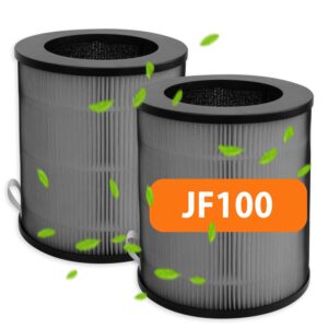 jf100 replacement filter compatible with jf100 air purifier, 3-in-1 true hepa and high-efficiency activated carbon filter, jf100 filter, 2 pack