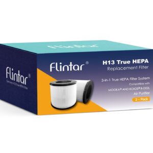 Flintar True HEPA Replacement Filter, Compatible with MOOKA and KOIOS B-D02L Air Purifier and VEWIOR B-D02U Air Purifier, 3-in-1 H13 True HEPA Filter Set, 2-Pack