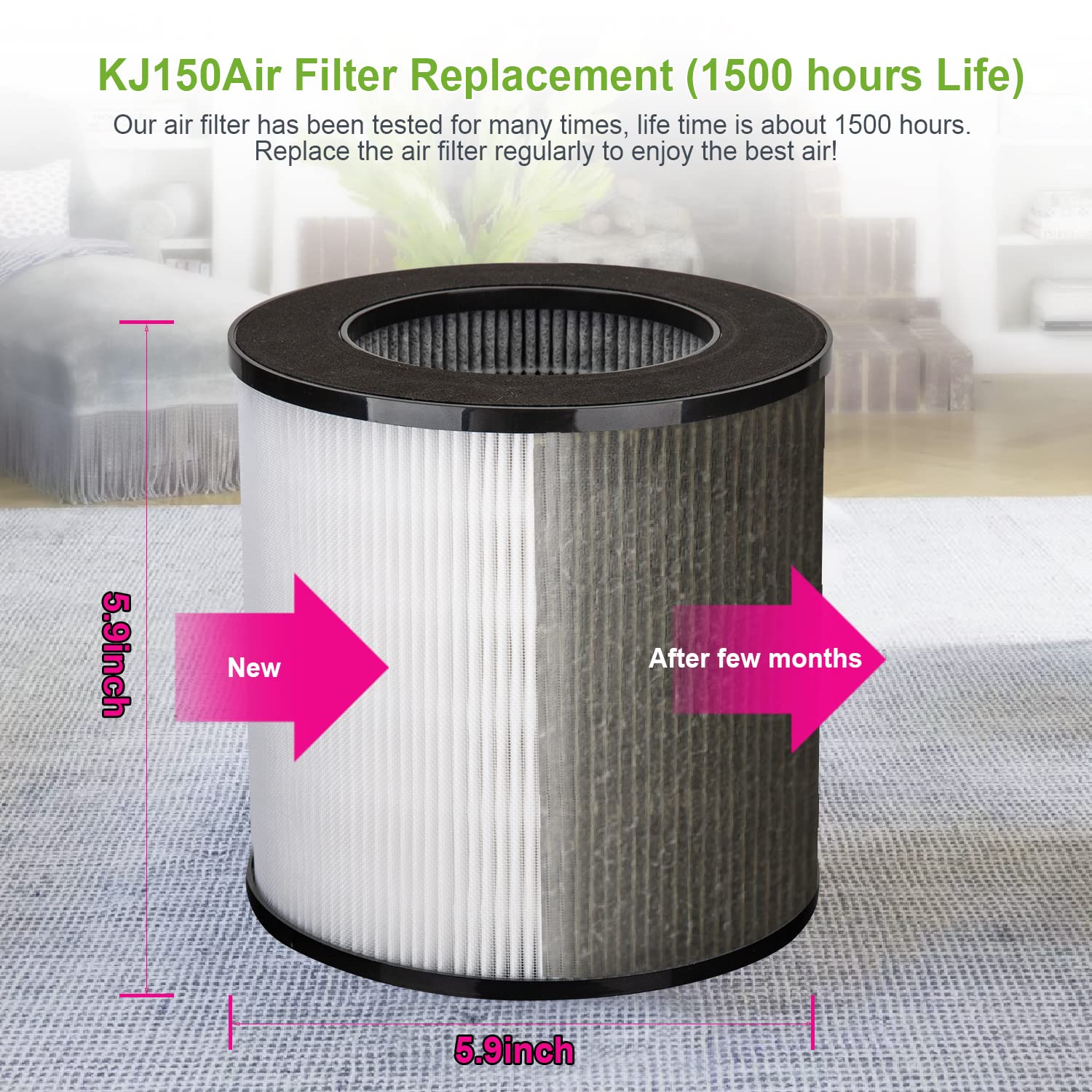 (Only Compatible with KJ150/Cwxwei SY910 Model Air Purifier) Druiap Air Purifier Replacement Filter, H13 True HEPA High-Efficiency Filter, 360° Rotating Filter Air, Not compatible with KJ80 Model