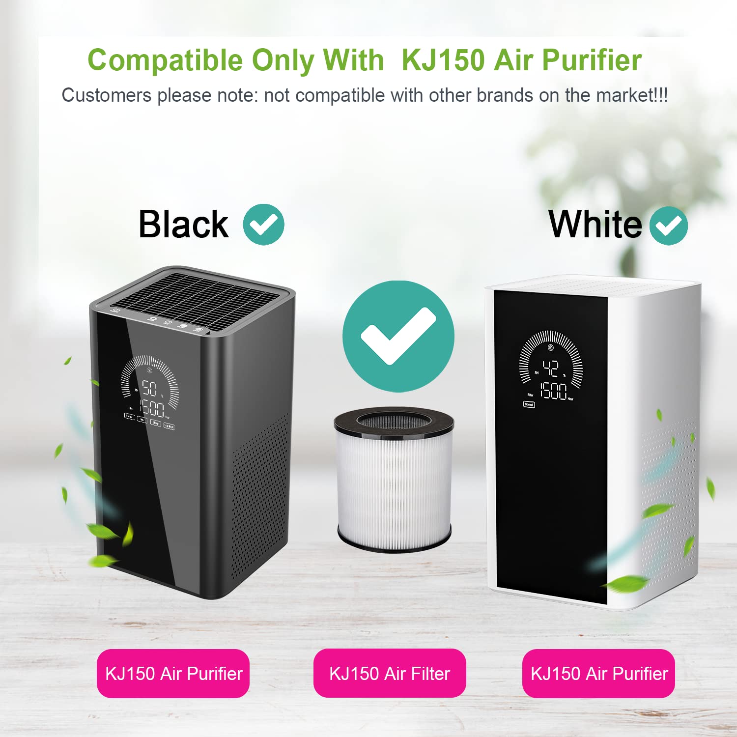 (Only Compatible with KJ150/Cwxwei SY910 Model Air Purifier) Druiap Air Purifier Replacement Filter, H13 True HEPA High-Efficiency Filter, 360° Rotating Filter Air, Not compatible with KJ80 Model