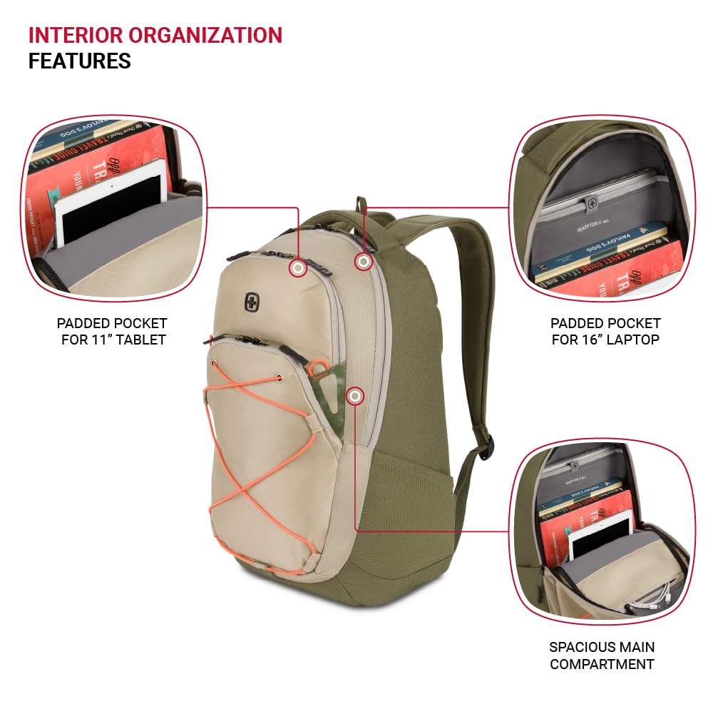 SwissGear 8175 Laptop Backpack, Olive/Sand Heather, 18 Inches