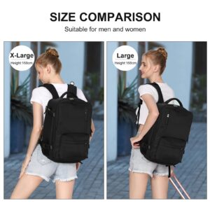 Large Travel Backpack Women, Carry On Backpack,Hiking Backpack Waterproof Outdoor Sports Rucksack Casual Daypack with USB Charging Port Shoes Compartment,Black