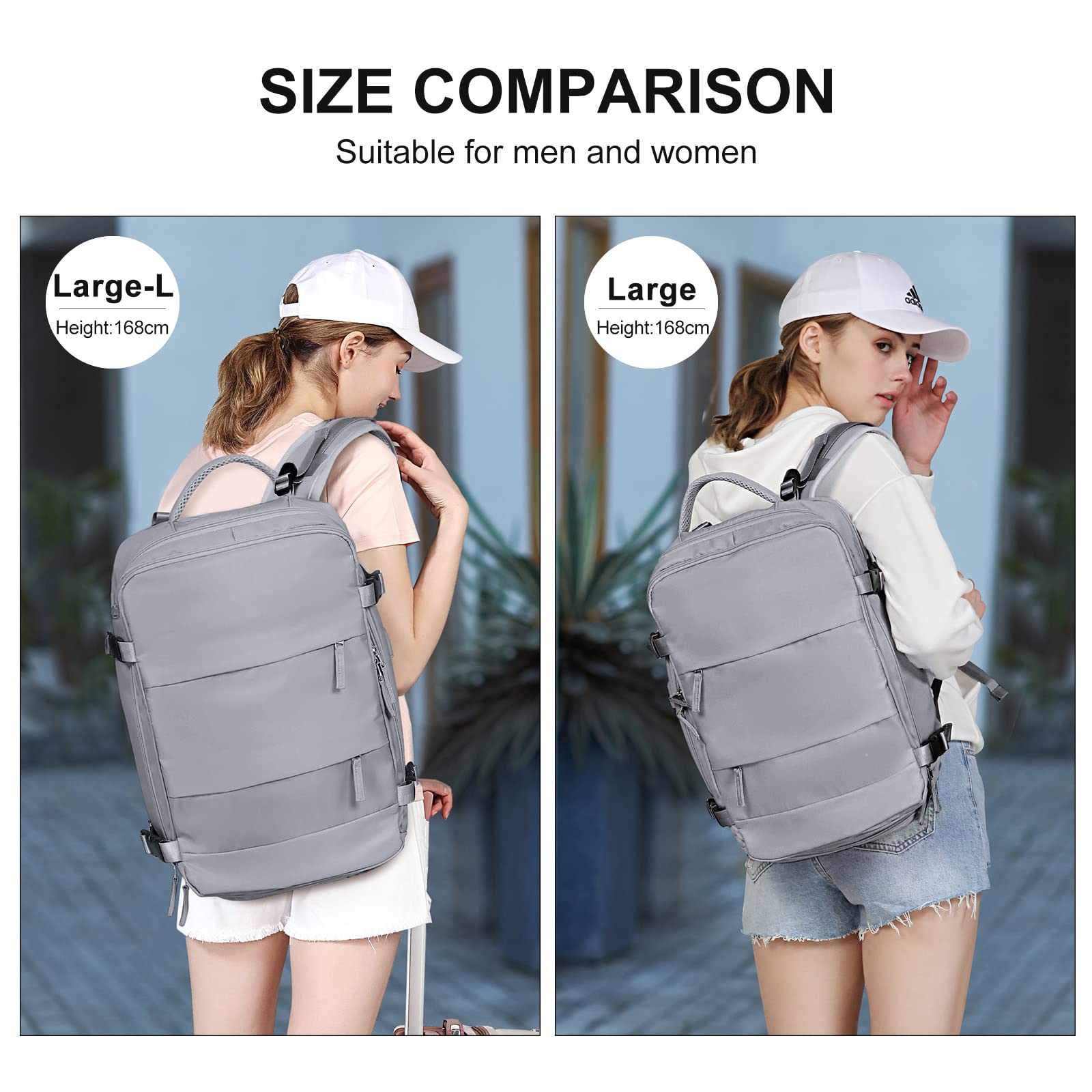 Coowoz Large Travel Backpack For Women Men, Flight Approved, Waterproof Outdoor Sports Rucksack, Casual Daypack, Fit 15.6 Inch Laptop Shoes, Grey