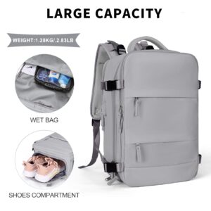 Coowoz Large Travel Backpack For Women Men, Flight Approved, Waterproof Outdoor Sports Rucksack, Casual Daypack, Fit 15.6 Inch Laptop Shoes, Grey