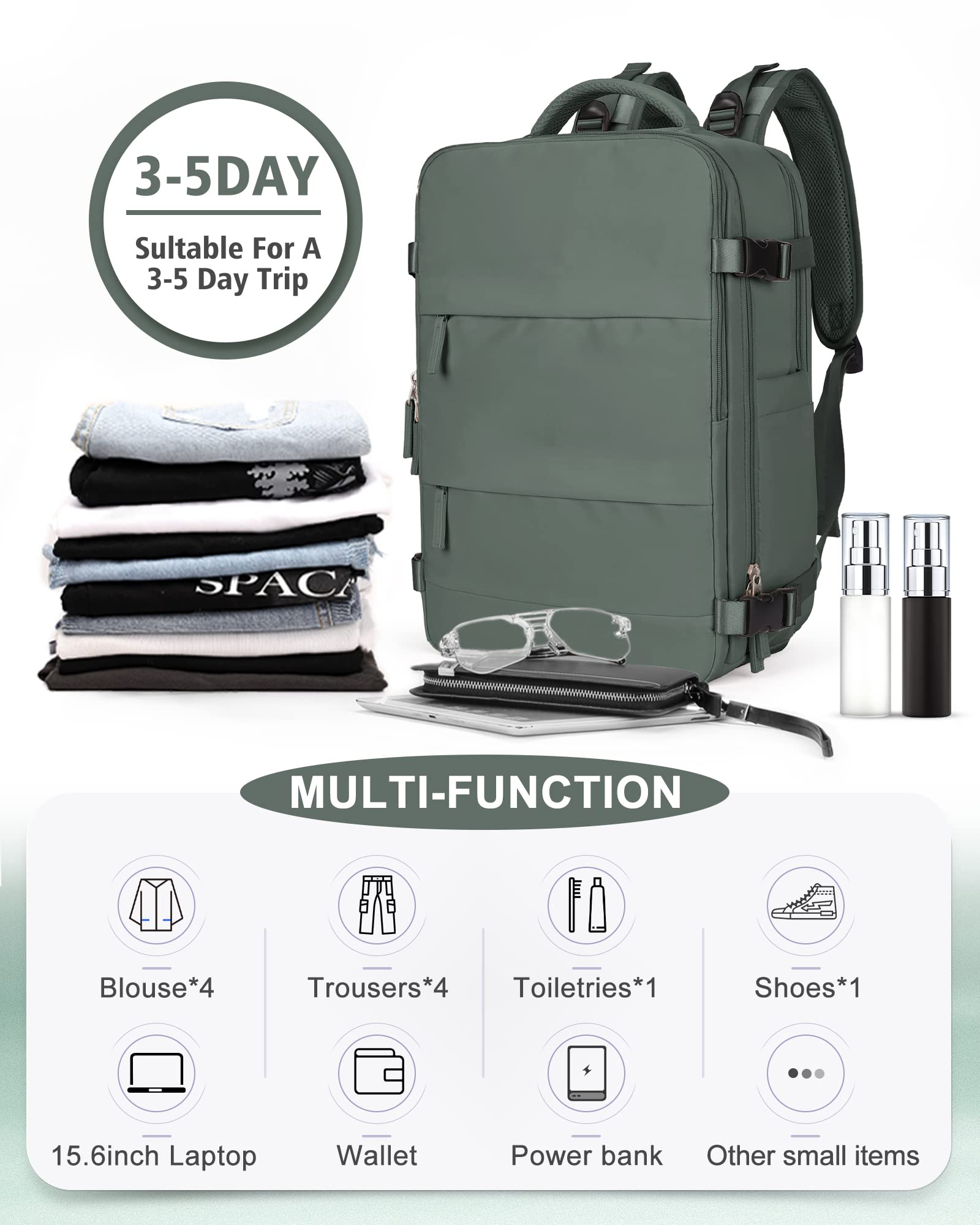 bergsalz Backpack For Women Travel Bag Weekender Lightweight Medium Backpack Olive Green For Men Hiking Waterproof Gym Bag Travel Essential Canvas Bag Carry On Backpack For Sport Fan Laptop Bag