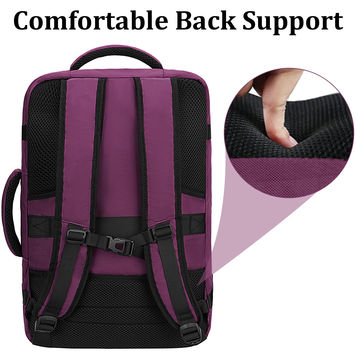 MATEIN Travel Backpack for Women, Expandable Flight Approved Carry on Water Resistant Lightweight Suitcase, Large Business Weekender Personal Item Backpack, Gift for Traveler, Purple