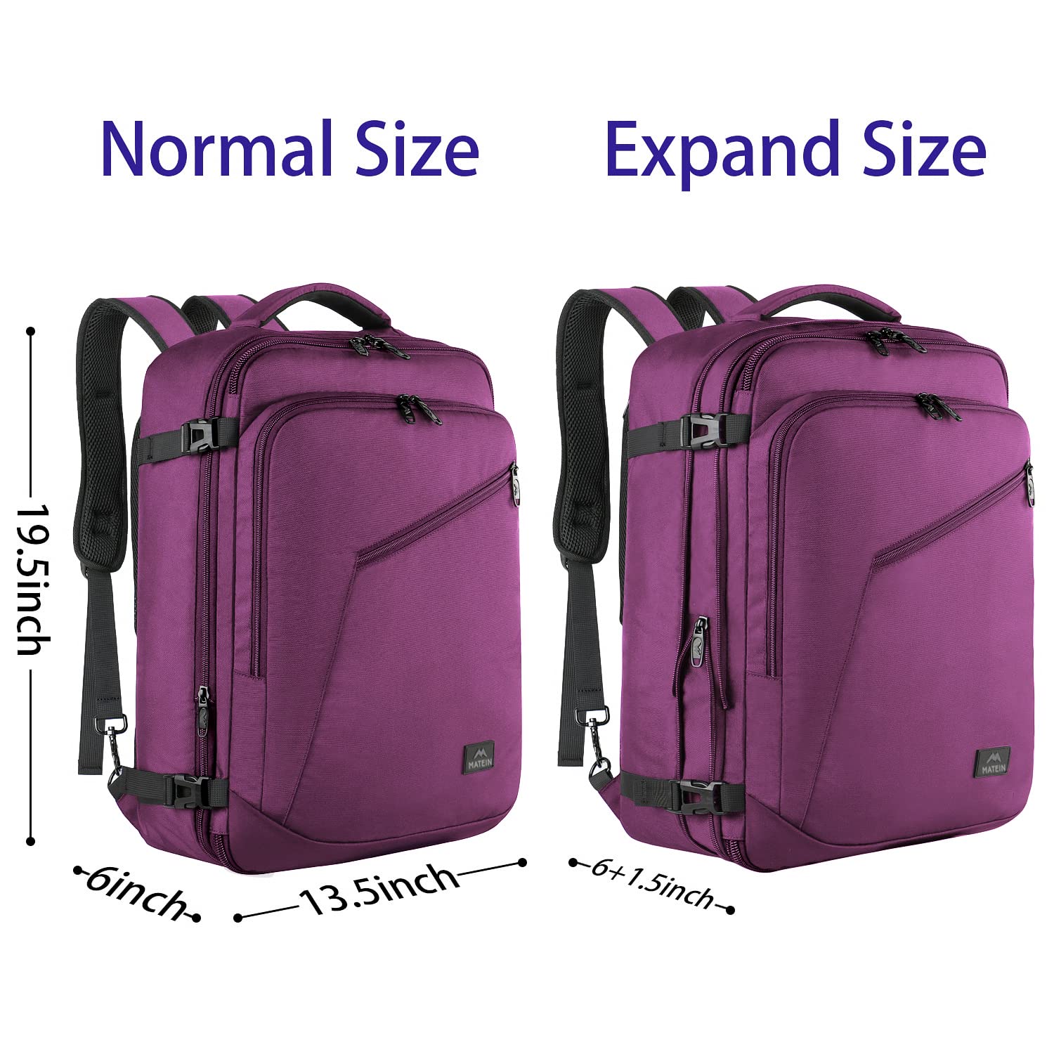 MATEIN Travel Backpack for Women, Expandable Flight Approved Carry on Water Resistant Lightweight Suitcase, Large Business Weekender Personal Item Backpack, Gift for Traveler, Purple