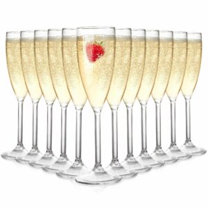 elsjoy 12 pack plastic champagne flute, 6 oz unbreakable champagne glasses stemmed champagne coupes, reusable shaterproof champagne toasting cups for event, wedding, party