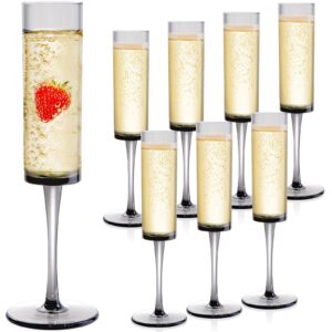 elsjoy set of 8 acrylic champagne flutes, 6 oz unbreakable champagne glasses reusable champagne toasting cups, shatterproof stemmed champagne goblets for party, wedding, event
