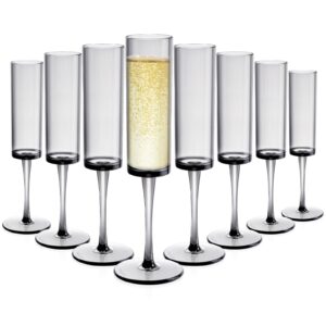 Elsjoy Set of 8 Acrylic Champagne Flutes, 6 Oz Unbreakable Champagne Glasses Reusable Champagne Toasting Cups, Shatterproof Stemmed Champagne Goblets for Party, Wedding, Event