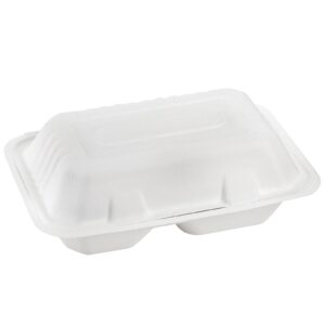 Elsjoy 90 Pack 9"x 6" Clamshell Take Out Containers, 2 Compartment Compostable Hinged Food Containers Disposable To Go Boxes, Sugar Cane Takeaway Boxes for Restaurant, Party, Microwave Safe