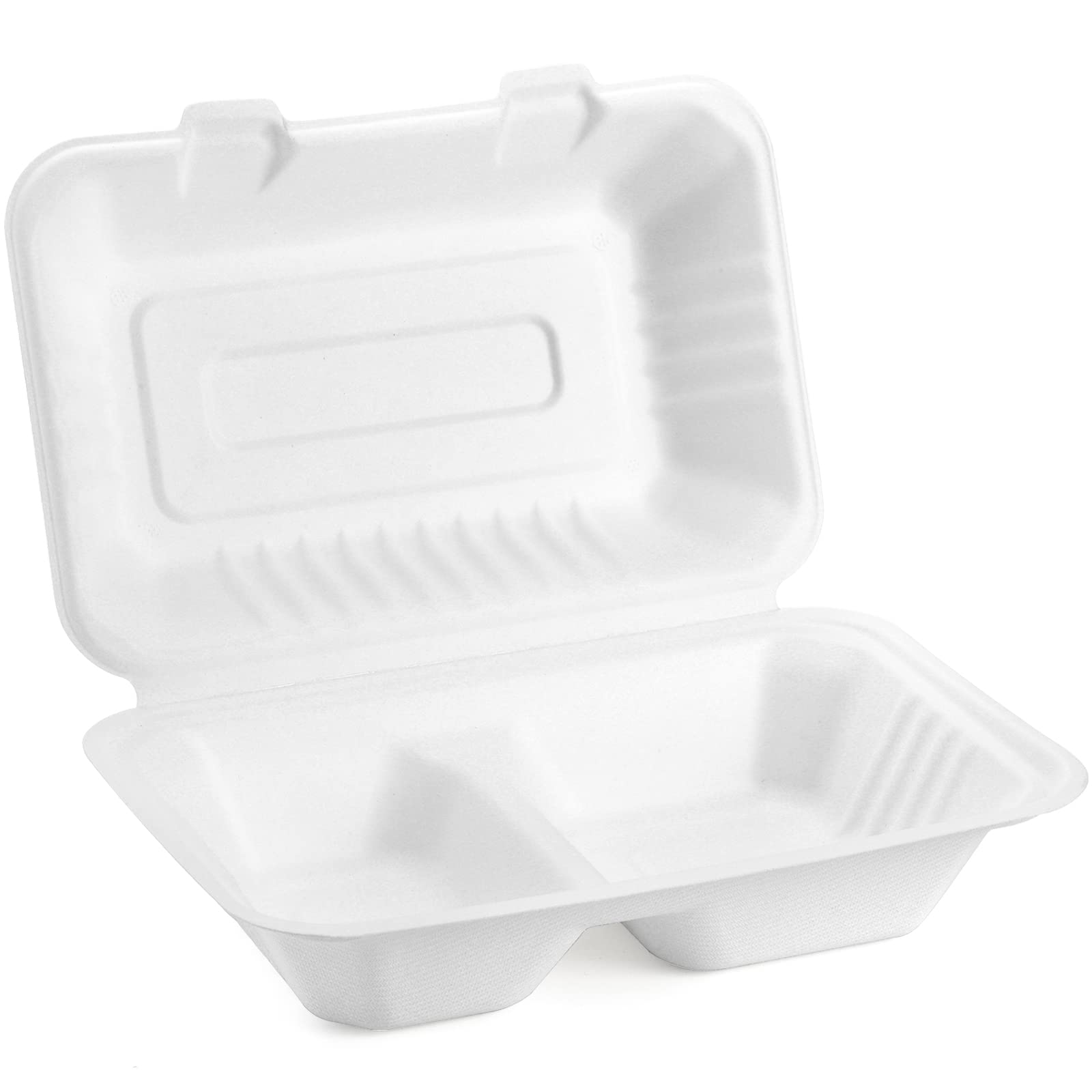 Elsjoy 90 Pack 9"x 6" Clamshell Take Out Containers, 2 Compartment Compostable Hinged Food Containers Disposable To Go Boxes, Sugar Cane Takeaway Boxes for Restaurant, Party, Microwave Safe